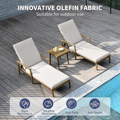 Outdoor Chaise Lounge Set of 2, Aluminum Chaise Lounge with Side Table, 6-Position Adjustable Pool Chaise Lounge Chair with Cushion, Outdoor Pool Recliners Set for Beach, Yard, or Poolside