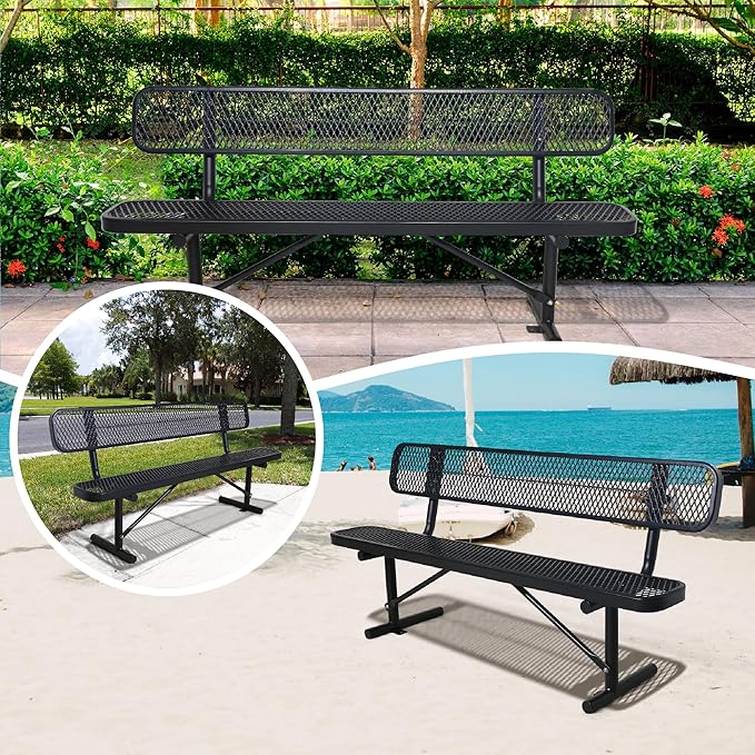 4/6/8 Feet Park Bench for Outside Heavy Duty Metal, Garden Benches Outdoor Bench with Backrest & Portable Frame, for Shopping Malls Stores Parks Patios Decks, Black