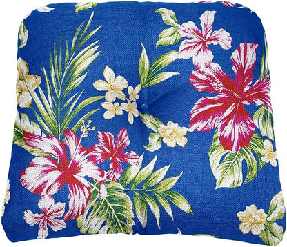 BrylaneHome Tufted Chair Cushion - 18" L x 17" W x 3" H - Patio & Outdoor - Patio & Outdoor - Water, Stain & Fade Resistant - Cobalt Tropicana