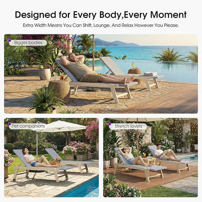 PURPLE LEAF Extra Large Patio Chaise Lounge 2 Pieces French Outdoor Wicker Lounger Matte White Aluminum Frame 771LBS Capacity PE Rattan Adjustable Backrest for Pool Garden Beach Backyard Navy