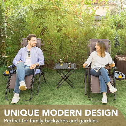 Devoko Patio Zero Gravity Chair Outdoor Folding Adjustable Reclining Chairs Pool Side Using Lawn Lounge Chair with Pillow Set of 2 (Brown)