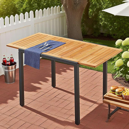 ECOTOUGE Expandable Outdoor Dining Tables,31"-47", Patio Rectangle Table with Umbrella Hole for 4-6 Person, Space-Saving Fir Wood Patio Furniture for Backyard, Garden, Natural