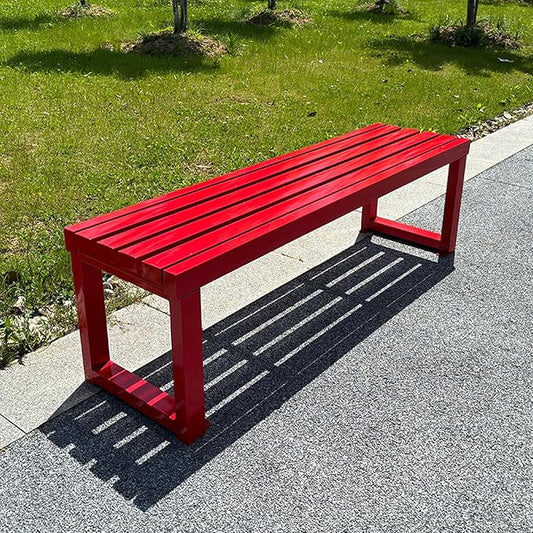 Backless Outdoor Garden Bench, Park Bench with Slatted Seat, All Weather Outdoor Benches, 2-3 Person Seat Front Porch Benches Outdoor, Metal Frame, 880 Lbs Capacity, for Garden, Park(Red,120cm/47in)