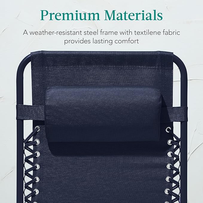 Best Choice Products Adjustable Zero Gravity Chair, Monochromatic Color Folding Patio Recliner w/Side Tray, Headrest - Navy