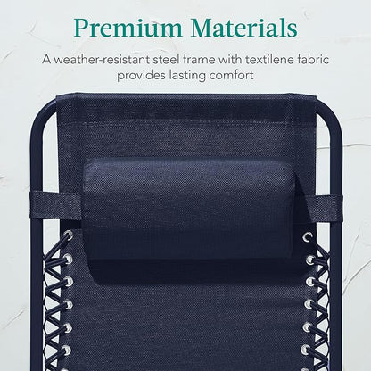 Best Choice Products Adjustable Zero Gravity Chair, Monochromatic Color Folding Patio Recliner w/Side Tray, Headrest - Navy