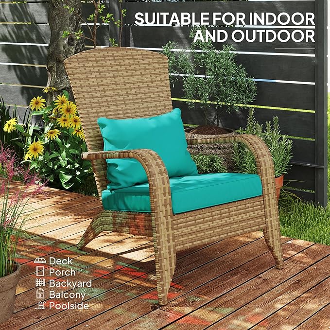 Outsunny Patio Wicker Adirondack Chair, Outdoor All-Weather Rattan Fire Pit Chair with Soft Cushions - Photo 7
