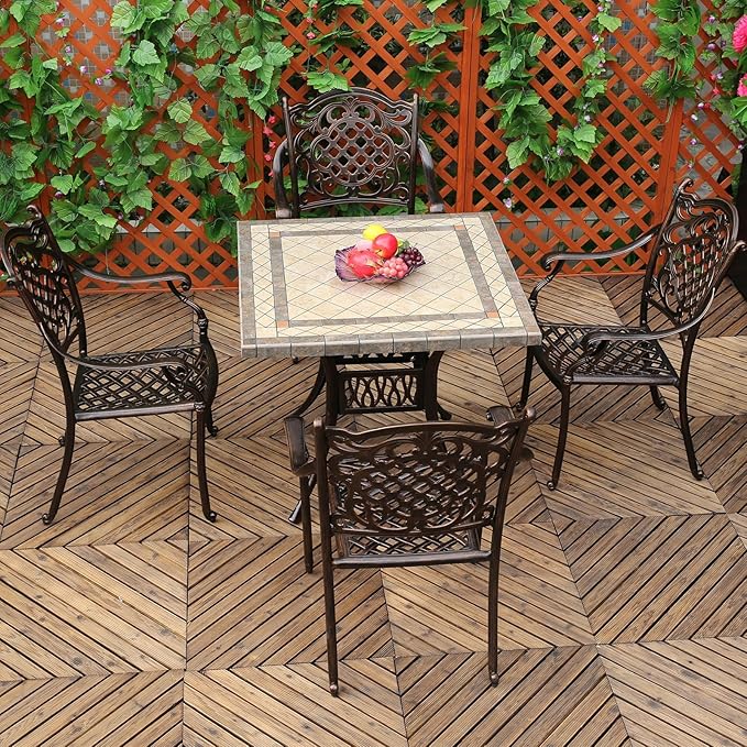 Outdoor Dining Chair Cast Aluminum Patio Chairs Set of 2 All-Weather Patio Dining Chair with Adjustable Feet for Backyard Garden (Phoenix Chair)