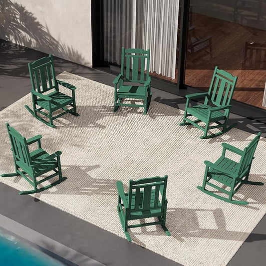 SERWALL HDPE Outdoor Rocking Chair Set of 6, Patio Rocking Chairs Set, Rocking Chair Outdoor for Adults, Green