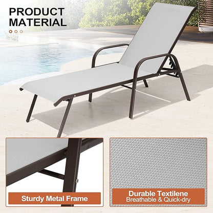 Crestlive Outdoor Chaise Lounge Chair,5-Position Pool Lounge Chairs with Armrests Sunbathing Recliner for Patio,Beach,Deck,Yard (4PC Brown)