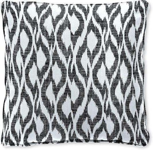 BrylaneHome 16" Square Toss Pillow - Patio & Outdoor - Patio & Outdoor - Water, Stain & Fade Resistant - Black Ikat