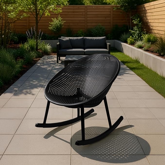 2xhome Patio Rocking Chair | Oval Egg Shaped Lounge Rocker | All Weather Plastic | Modern Accent Side Chair for Indoor or Outdoor Use, Black, Single, Set of 1