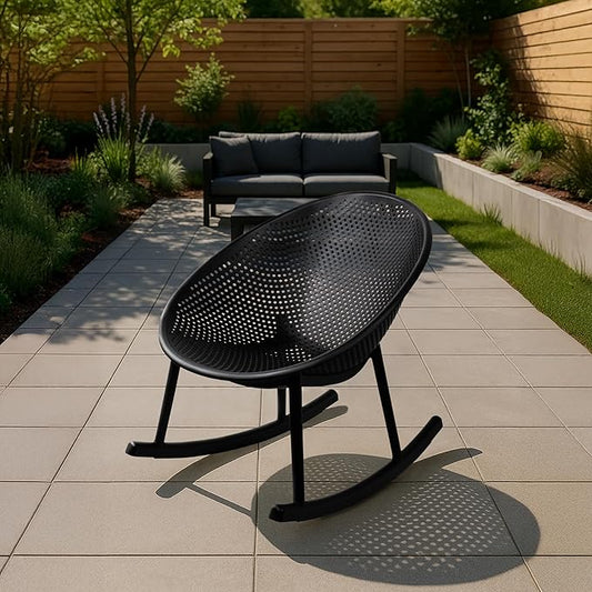 2xhome Patio Rocking Chair | Oval Egg Shaped Lounge Rocker | All Weather Plastic | Modern Accent Side Chair for Indoor or Outdoor Use, Black, Single, Set of 1