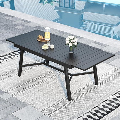 Sophia & William Patio Table Metal Outdoor Dining Table with E-Coating for 6-8 Person Lawn Garden Deck Rectangular Extendable Table