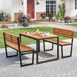 HOMGX Outdoor Bench, 43-Inch Acacia Wood Patio Loveseat with No-Arms Design, Sturdy Black Metal Frame & Teak Finish - Photo 4