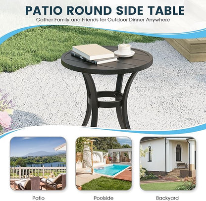 Outdoor Round Side Table, Sturdy & Durable End Table for Indoor and Outdoor, Metal Frame with Smooth Surface, Small Table for Front Porch, Garden, Beach, and Lawn.(Black)