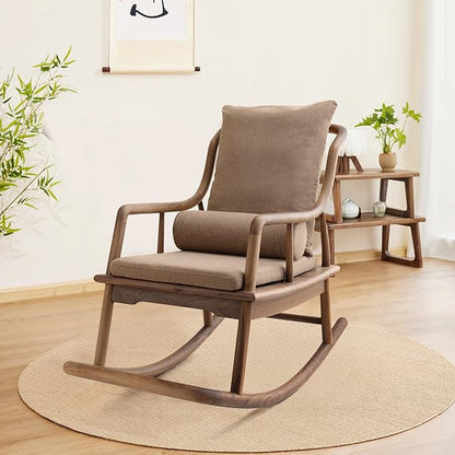 Rocking Chair Black Walnut Wood Patio Rocking Chairs Outdoor Rocking Chair & Indoor Rocker for Garden Patio Balcony Backyard Porch Rocker with Cushion and Backrest