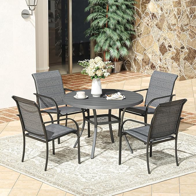 VICLLAX Round Patio Dining Table, 41 inch Metal Outdoor Dining Table with Umbrella Hole for Garden Lawn Balcony Deck - Photo 8