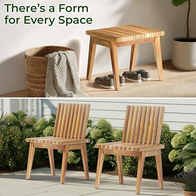 Melino Convertible Slat Bench, 3-in-1 Bench to Table to Chair, FSC Acacia Solid Wood for Indoor Outdoor - Patio, Entryway, Living Room, Guest Room - Easy Assembly, 20 Inch