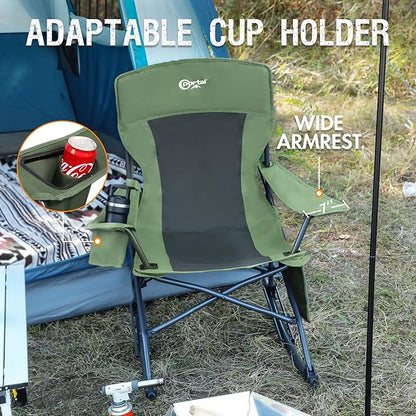 Portal Outdoor Rocking Chair Camping Folding Portable Rocker with Cup Holder Side Pocket Carry Bag, Support 350LBS (Green)