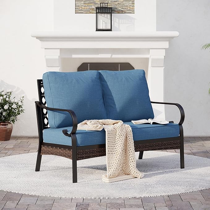 Metal Patio Loveseat with 5.75" Extra Thick Waterproof Cushion - Photo 1