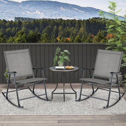 Tangkula Folding Rocking Chairs Set of 4, Patio Rockers with Breathable Seat Fabric & Sturdy Metal Frame, Smooth Rocking Motion, Heavy-Duty Outdoor Rocker for Backyard, Front Porch, Poolside