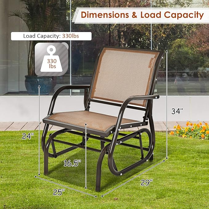 Giantex Swing Glider Chair W/Study Metal Frame Comfortable Patio Chair Love-Seat for Garden, Porch, Backyard, Poolside - Photo 3