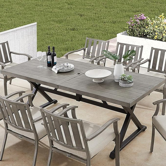 Ulax furniture Outdoor Patio Dining Table - 82" Rectangular Dining Table with Wood-Like Finish, Ideal for Garden, Porch, Backyard Picnics