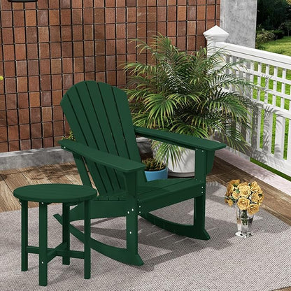 Costaelm Outdoor Adirondack Chair, All Weather Resistant Lawn Chairs Balcony Chair and Fire Pit Chairs, Deck Chairs Outdoor Porch Rocking Chair High Back HDPE Poly Lumber, Dark Green