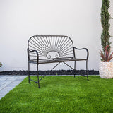 XBrand 44" L Iron Sun-Patterned Seat for Two, Patio & Porch Furniture for Park, Yard, Lawn, Balcony, Backyard – Black - Photo 5