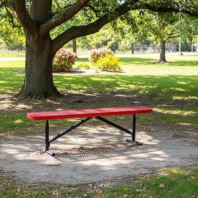 6FT Metal Park Bench for Outside, All-Weather Thermoplastic Coating Outdoor Bench with Anchor, Commercial Heavy Duty Benches for Shopping Malls, Stores, Parks, Patios, Decks, Red