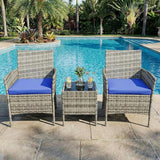 GarveeHome 3-Piece Patio Bistro Set, PE Rattan Outdoor Conversation Furniture with 2 Cushioned Chairs & Coffee Table - Photo 6