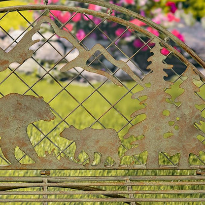 Classic Iron Garden Bench with Nature Scenery (Grizzly Bear & Mountain in Green)