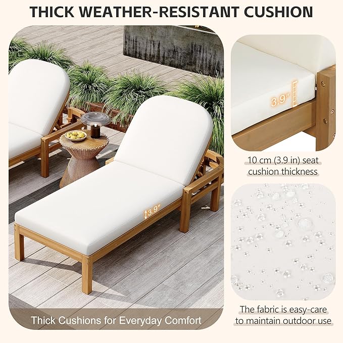 Merax Patio Chaise Lounge Chair Set of 2, Oversized Lounge Chair Outdoor with Adjustable 5 Positions - Photo 3