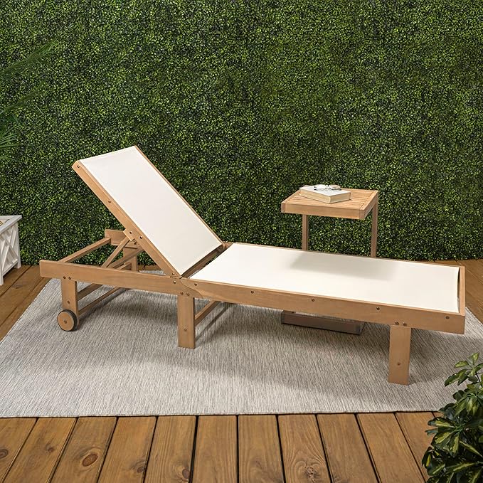 JONATHAN Y Trabuco Coastal Modern Acacia Wood Mesh 5-Position Outdoor Foldable Chaise Lounge Set with Side Table - Photo 2