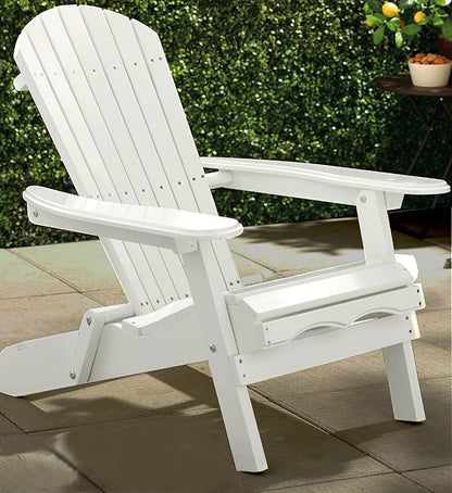 Foldable Wooden Adirondack Chair, Outdoor, Garden, Lawn, Deck Chair, White