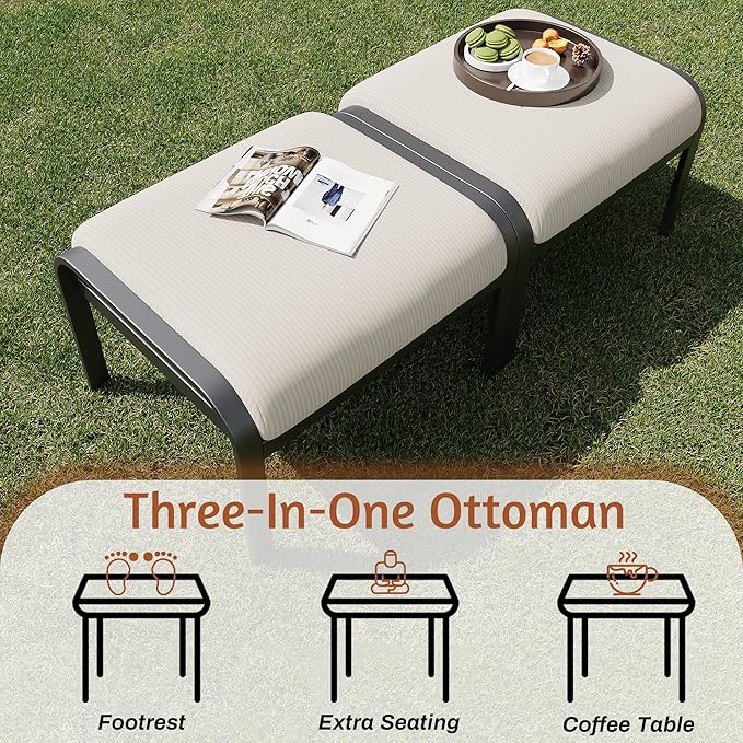 HOMREST Metal Outdoor Ottoman, 2-Piece Aluminum Footstool w/Removable Cushion - Photo 6