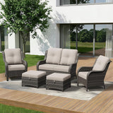 5 Piece Outdoor Wicker Patio Furniture Set, Patio Chairs Set with Thickened Olefin Cushions, High Back and Deep Seating - Photo 1