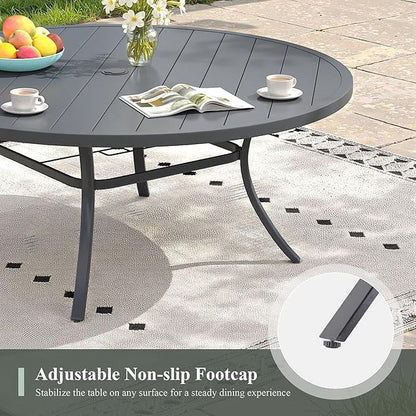 Outdoor Dining Table for 8, 53" Round Outdoor Table with Adjustable Umbrella Hole, All-Weather Metal Patio Dining Table for Lawn Garden Backyard Deck, Dark Grey