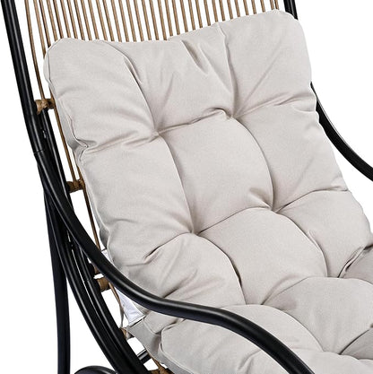 Christopher Knight Home Hanley Patio Wicker Lounge Chair with Ottoman Footrest+Coffee Table, 3-Piece Outdoor Furniture Set for Porch/Balcony/Deck/Backyard, Metal Frame+Soft Cushions,Beige+Black+Brown