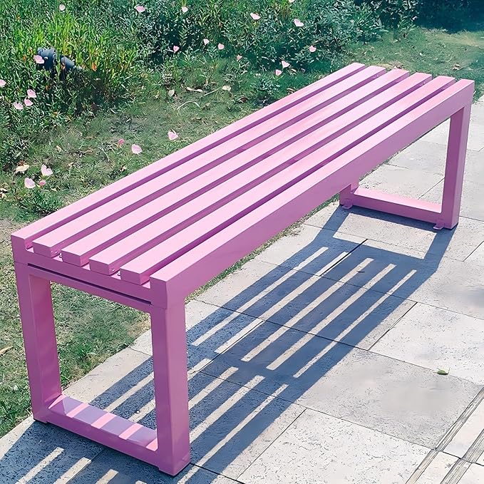 Park Bench for Outside, Outdoor Benches Weatherproof, Metal Garden Bench 2-Person Seat 100/120/150/180 Cm Patio Benches Backless for Lawn Yard Entryway, Capacity 660 Lbs(Pink,120 cm/47.2 in)