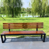 LITFAD Mid-Century Metal Park Bench in Black with Waterproof Wood Seating Gym Rest Bench Patio Bench for Outdoor Use - Photo 1