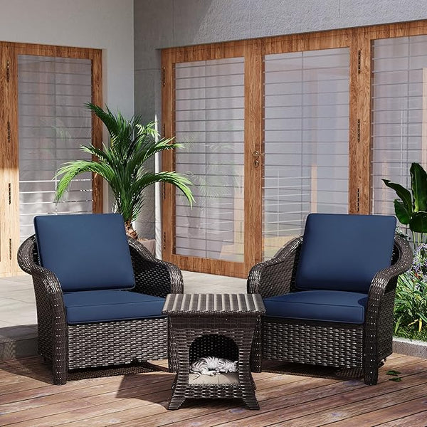 Patio PE Rattan Chairs Set of 2 with Cat Nest End Table - Photo 1