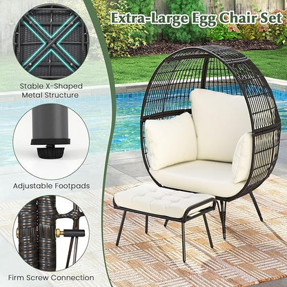 Giantex Oversized Wicker Egg Chair, Outdoor & Indoor Hammock Chair with Thick Cushions, 2-Person PE Rattan Lounge Chair Swing Chair for Patio, Backyard,Porch, 450 LBS Weight Capacity (Dark Blue)