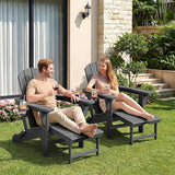 KINGYES Adjustable Folding Adirondack Chairs with Footrest & 2 Cup, HDPE Recliner Adirondack Chair with Ottoman, Grey - Photo 8