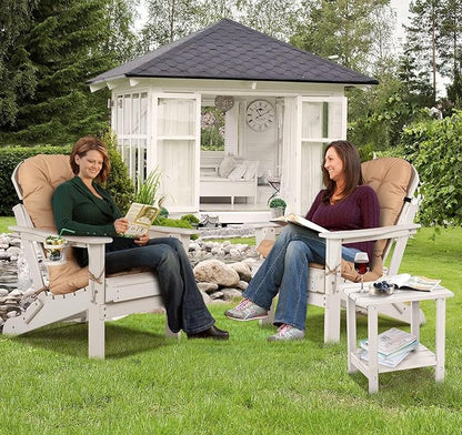 nalone Folding Adirondack Chairs Set of 2 with Cushion with Cup Holder, HDPE Plastic Oversized Patio Chair Weather Resistant, Used in Outdoor, Fire Pit, Deck, Garden, Campfire Chairs (White)