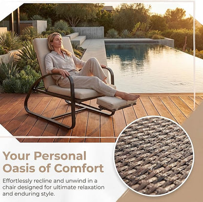 Outdoor Chaise Lounge Chairs Set with Table, 5-Position Adjustable Patio Recliner, Conversation Furniture for Deck, Lawn, Garden, Khaki