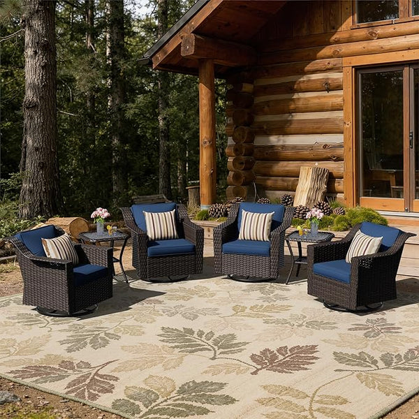 6 Pieces Patio Conversation Furniture Set - 4 Swivel Chairs, 2 Side Tables - Photo 1