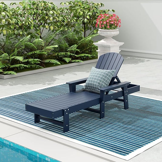 WestinTrends Dylan HDPE Outdoor Patio Poly Adirondack Reclining Chaise Lounge with Arms, Navy Blue