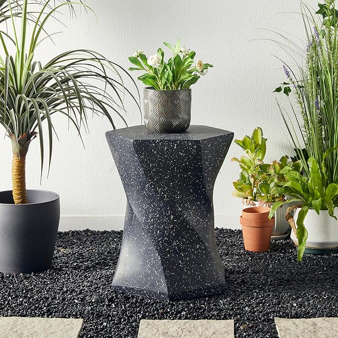Glitzhome Outdoor Side Table, 17.75" H Decorative Garden Stool MGO Twist Faux Terrazzo End Table - Photo 4