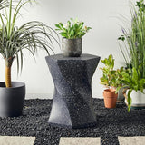 Glitzhome Outdoor Side Table Set of 2, 17.75" H Decorative Garden Stool MGO Twist Faux Terrazzo End Table - Photo 6